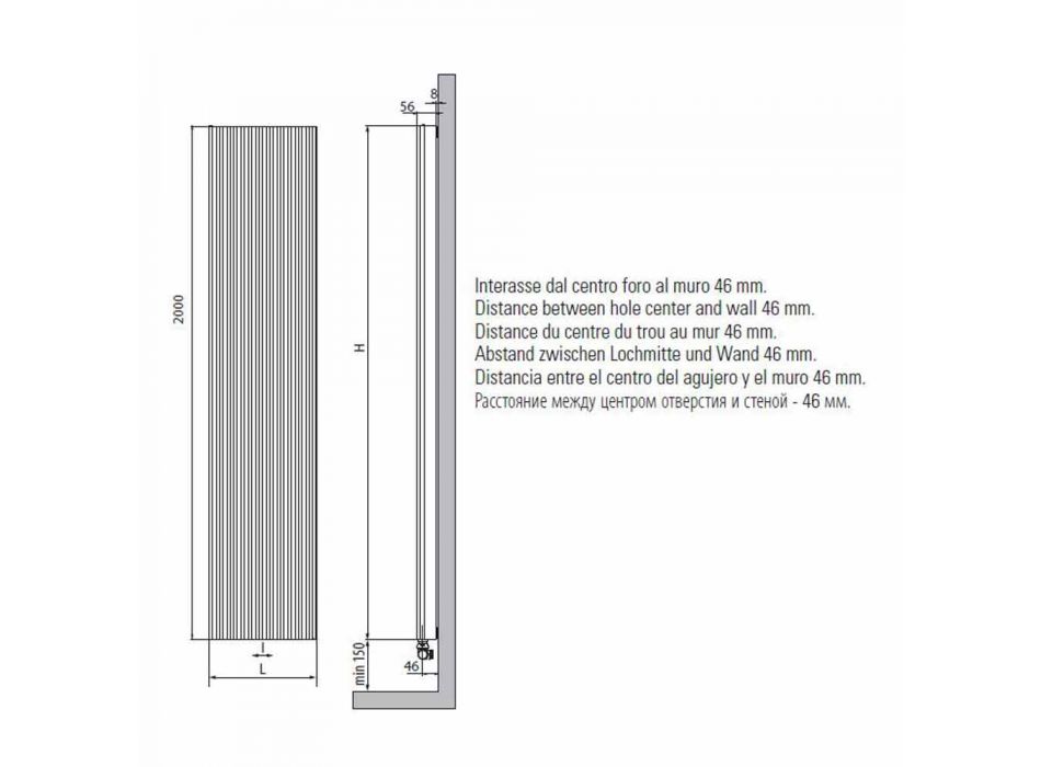 Dizajn vertikal Radiator hidraulik i murit në çelik 900 W - 1000 Linja Viadurini