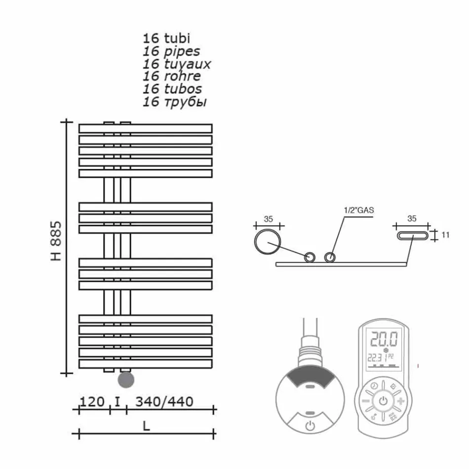 Projektim modern Radiator elektrik i montuar në mur për banjo 400 W - Pallua Viadurini