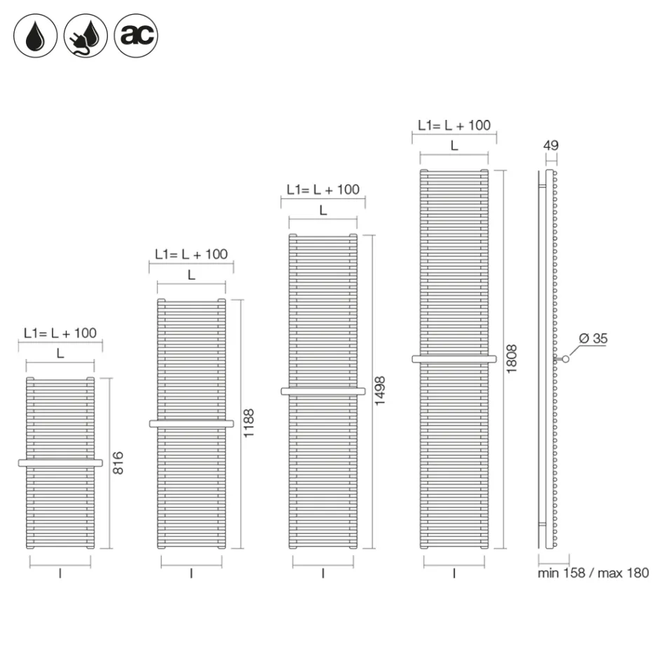 Radiator i përzier me shufër në lartësi dhe gjerësi të ndryshme, i prodhuar në Itali - Brace Viadurini