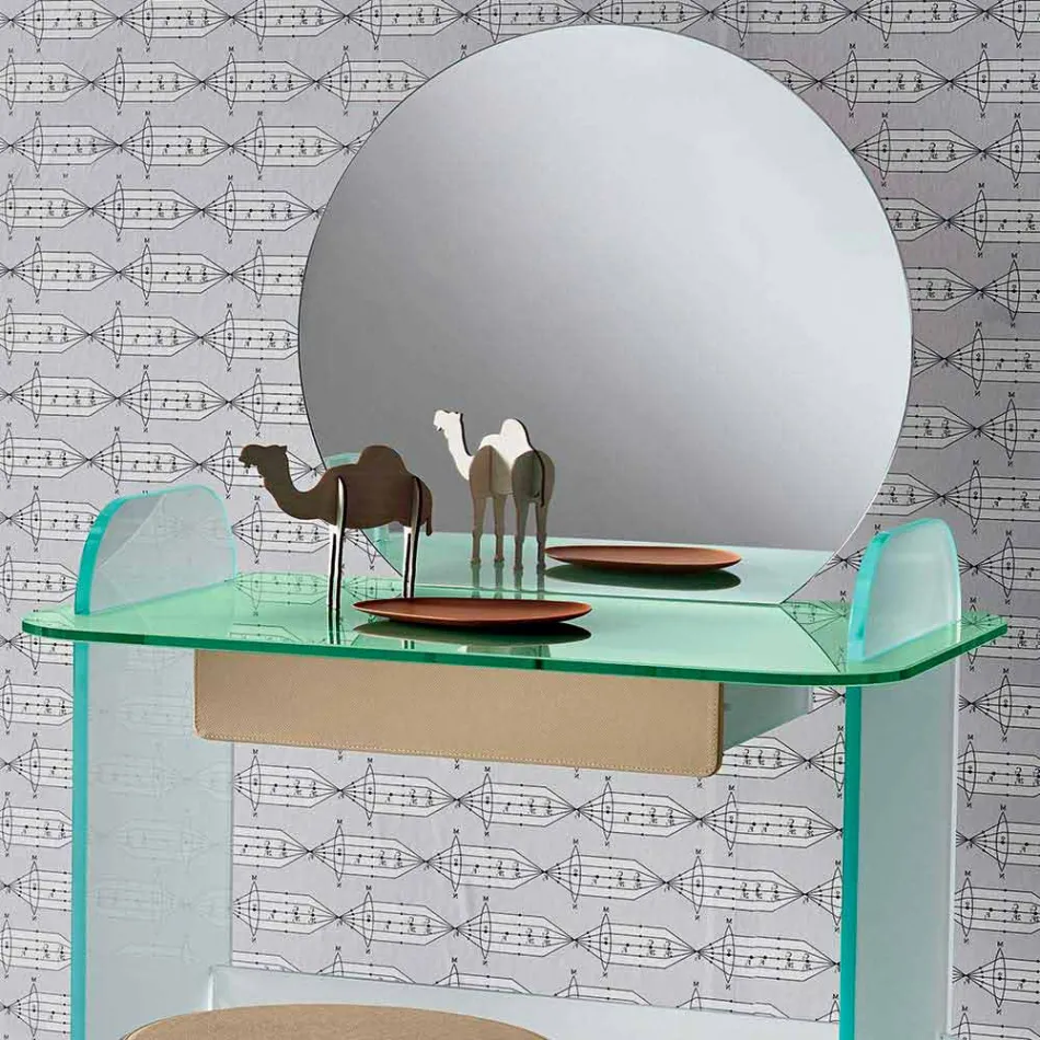 Tavolina e veshjes së grimit me pasqyrë dhe sirtar qelqi 3 përfundime - Salvie Viadurini