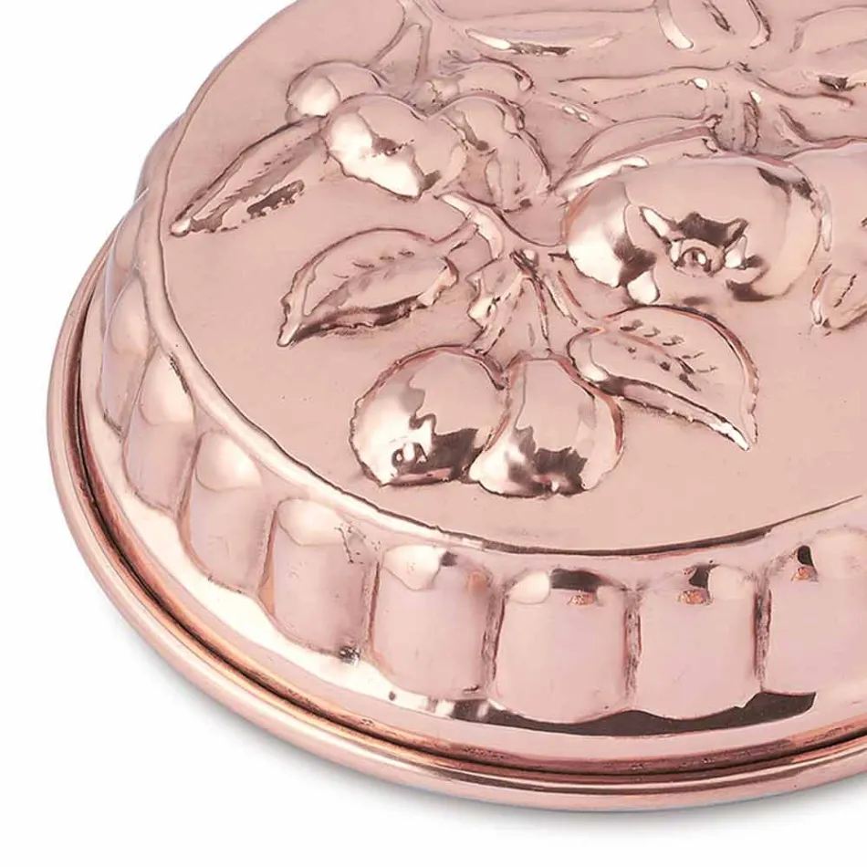Tava e ëmbëlsirave prej bakri të konservuar me dorë dhe me dekorimin e frutave 28 cm - Gianmattia Viadurini
