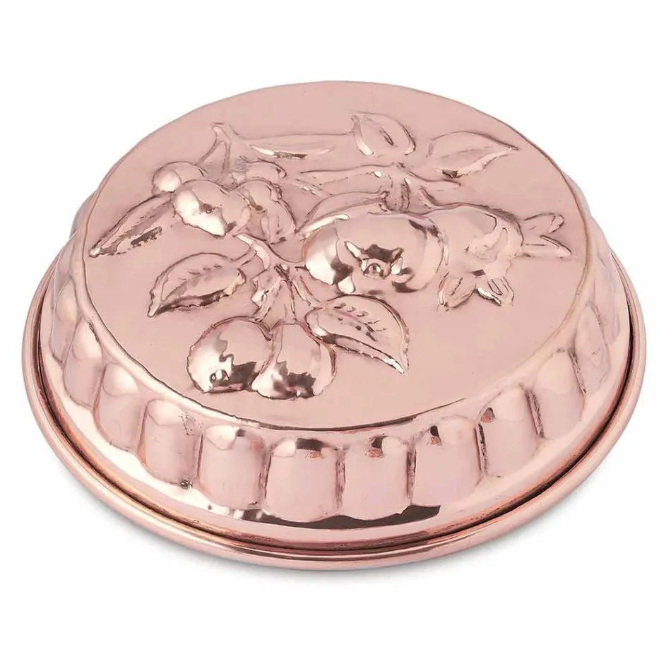 Tava e ëmbëlsirave prej bakri të konservuar me dorë dhe me dekorimin e frutave 28 cm - Gianmattia Viadurini