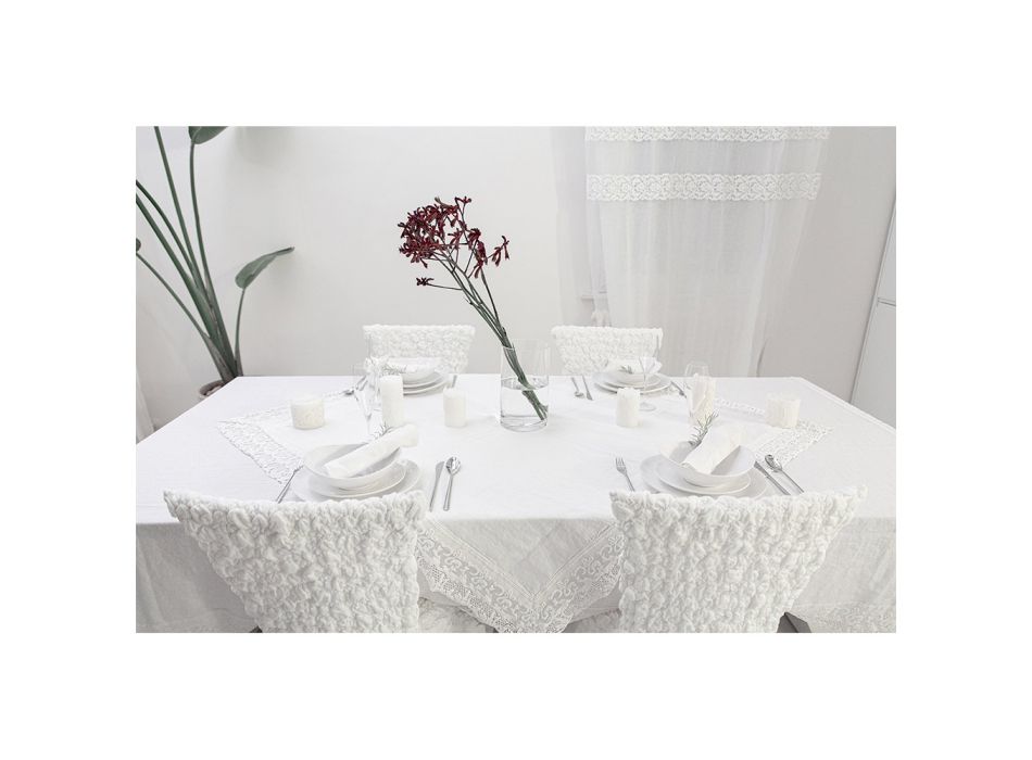 Mbulesa tavoline drejtkëndëshe e bardhë luksoze me kornizë ose dantella - Davinci Viadurini