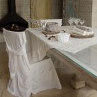 Mbulesë tavoline katrore me liri të bardhë, kornizë dhe buzë të palosura me reliev - Mippel Viadurini