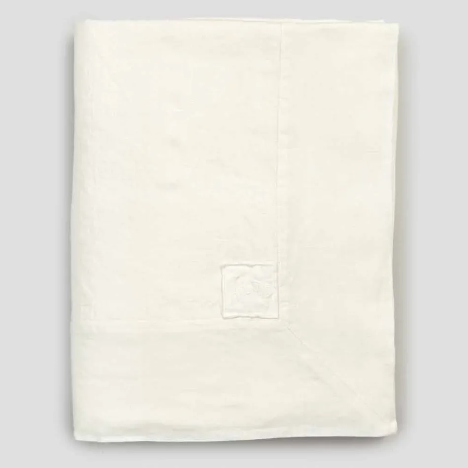 Mbulesë tavoline të madhe prej liri të bardhë drejtkëndëshe me buzë të kornizuara - Davinci Viadurini