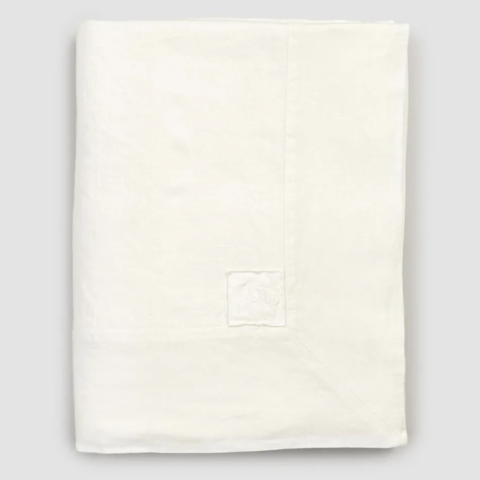 Mbulesë tavoline e madhe e bardhë prej liri drejtkëndëshe me skaje të kornizuara - Davinci Viadurini