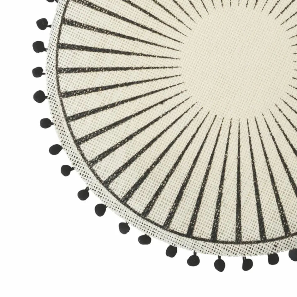 Shtylla e mëngjesit e rrumbullakët në jute me pompa të zeza 12 copë - Casside Viadurini