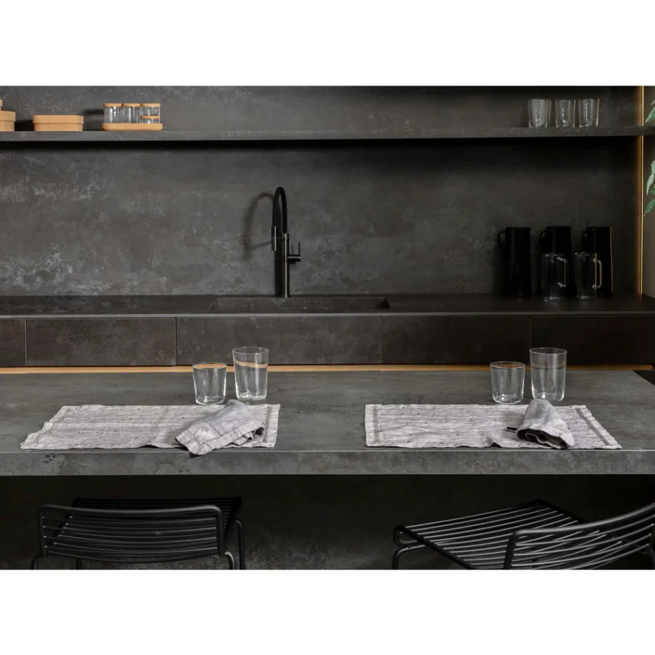 Shtojca për mëngjes me liri gri me kristale 2 copë - Macanno Viadurini