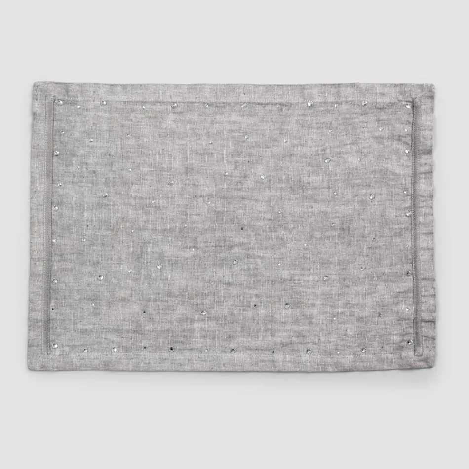 Shtojca për mëngjes me liri gri me kristale 2 copë - Macanno Viadurini