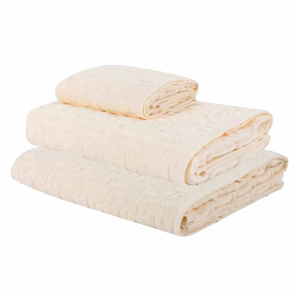 Trio i peshqirëve të banjës në peshqir Terri pambuku, Fytyrë dhe Vizitor - Ginestra Viadurini