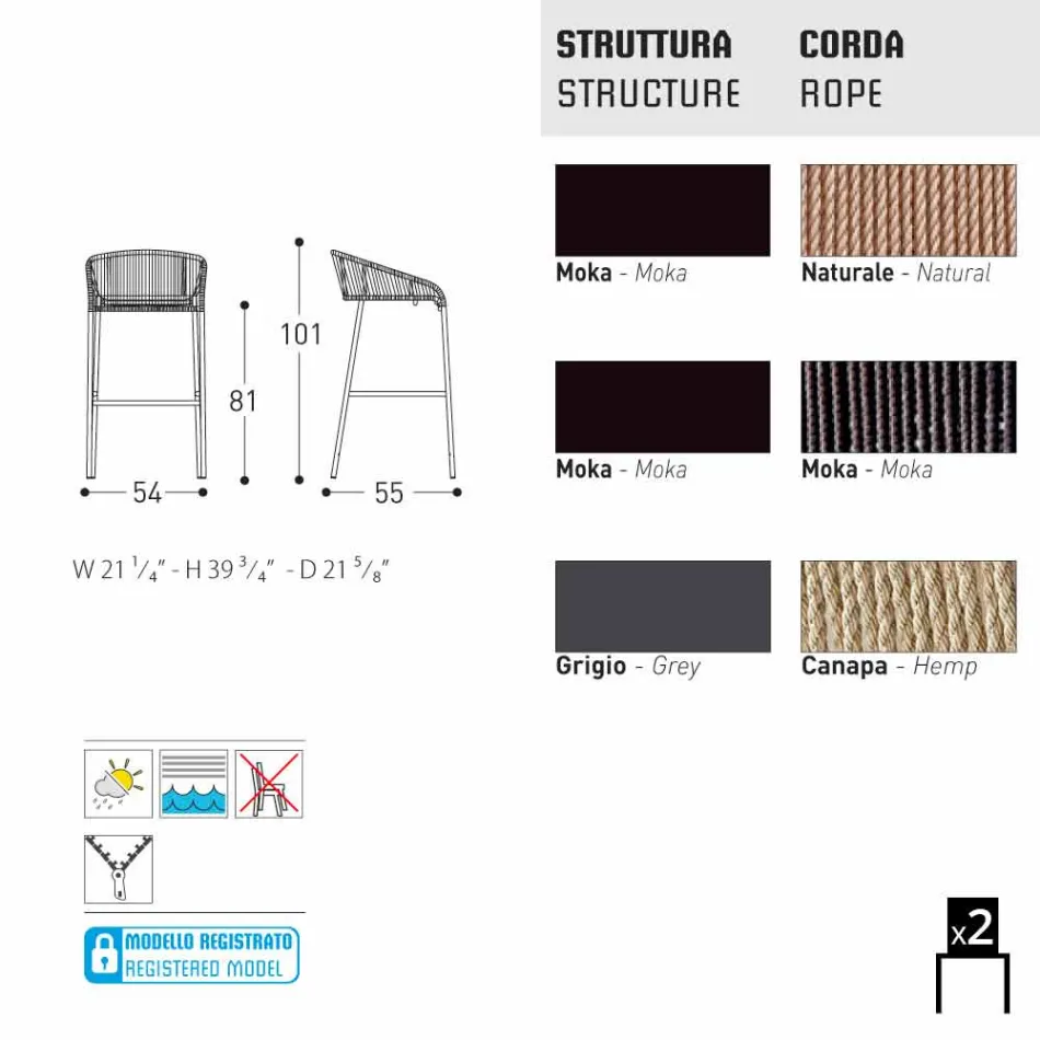 Stool bashkëkohor i kopshtit Varaschin Cricket, 2 copë Viadurini