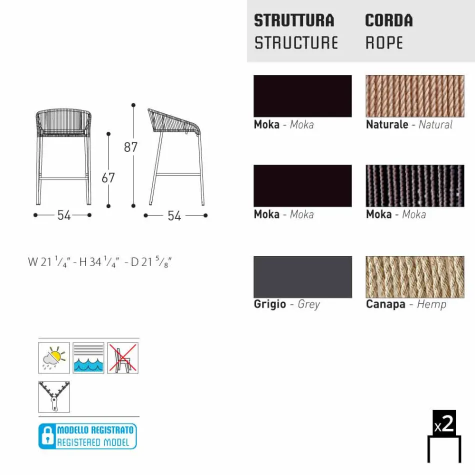 Stool kopshti moderne alumini Varaschin Cricket, 2 copë Viadurini