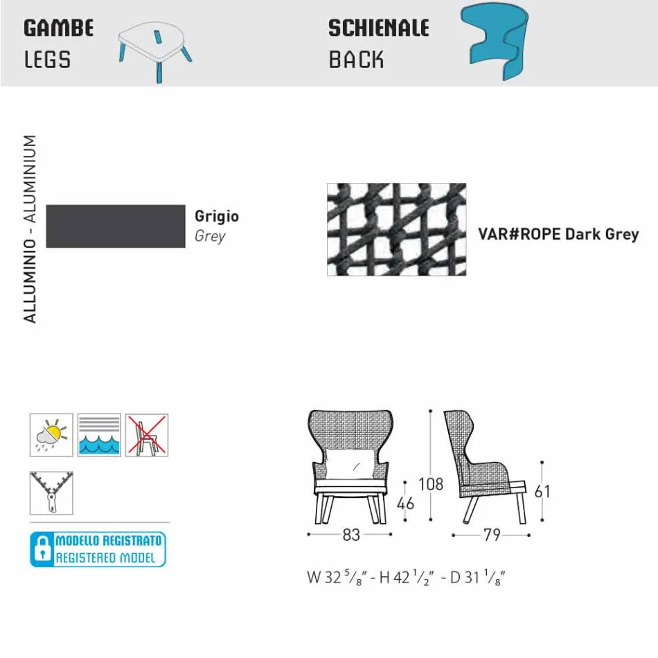 Varaschin Emma kolltuk modern në natyrë me fashë pëlhure Viadurini