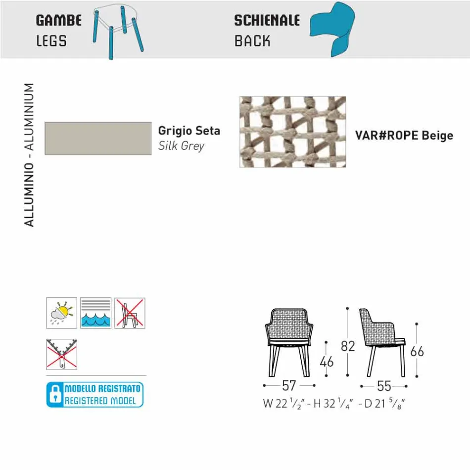 Varaschin Emma karrige moderne në natyrë në pëlhurë dhe alumin Viadurini