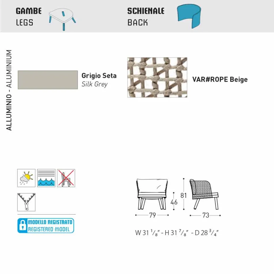 Kolltuk kopshti Varaschin Emma i veshur me susta në pëlhurë dhe metal Viadurini