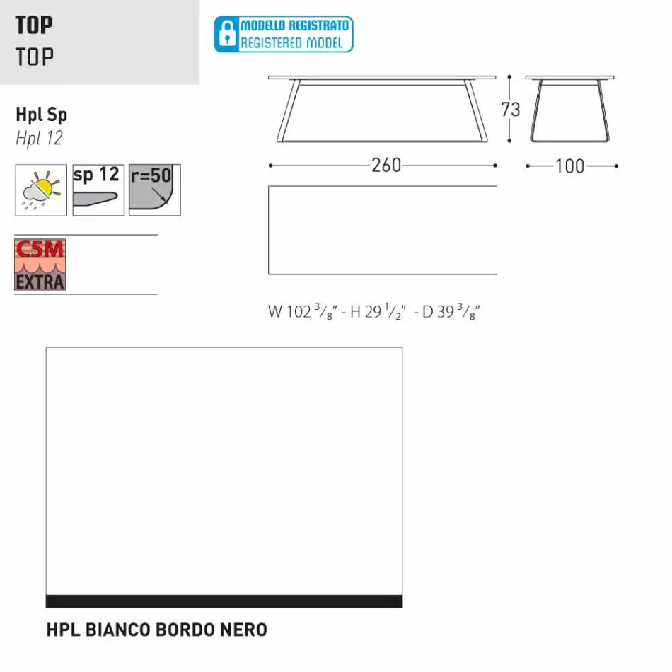 Tabela moderne e kopshtit Varaschin Kolonaki në madhësi të ndryshme Viadurini