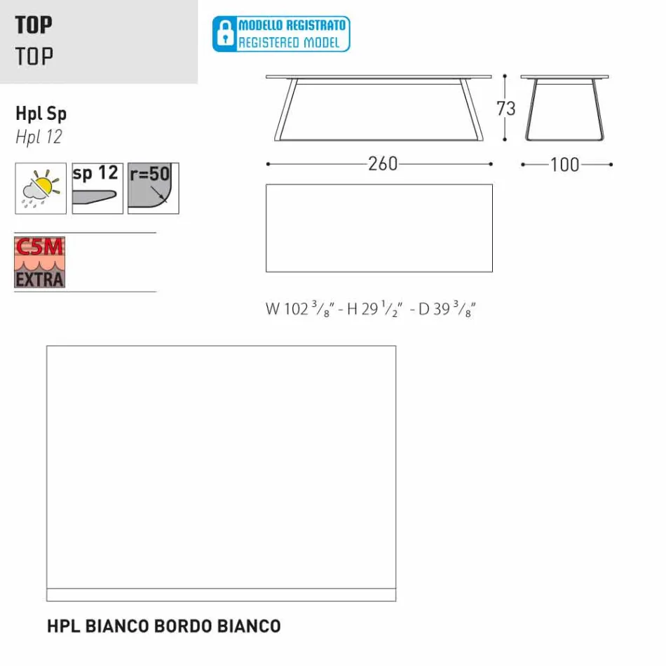 Tabela moderne e kopshtit Varaschin Kolonaki në madhësi të ndryshme Viadurini