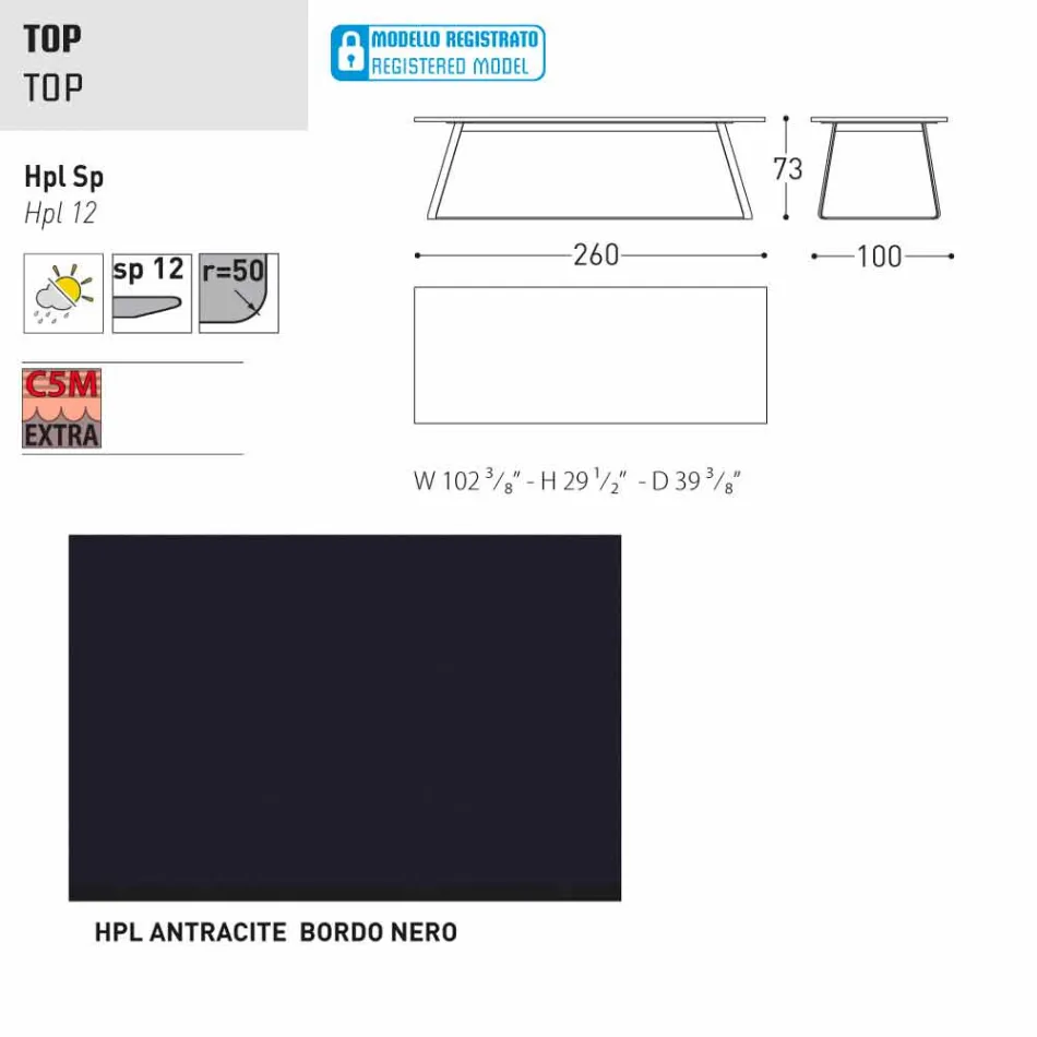 Tabela moderne e kopshtit Varaschin Kolonaki në madhësi të ndryshme Viadurini