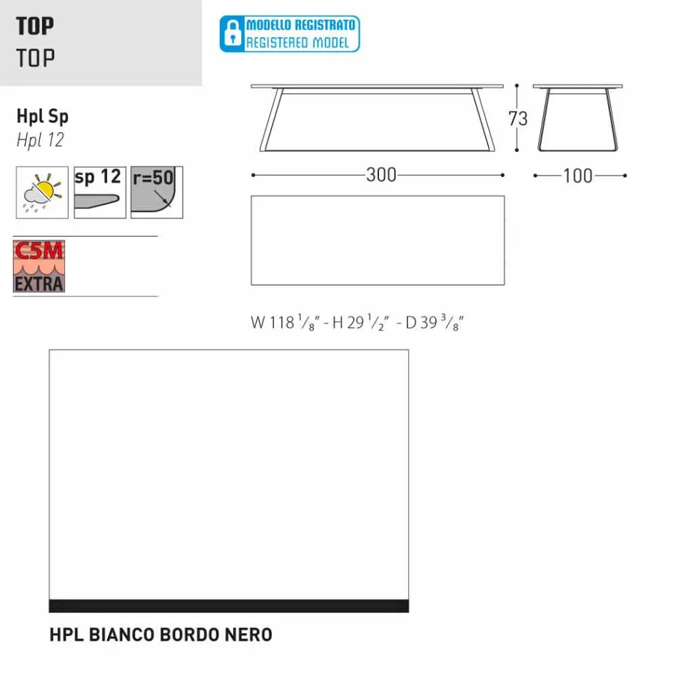 Tabela moderne e kopshtit Varaschin Kolonaki në madhësi të ndryshme Viadurini