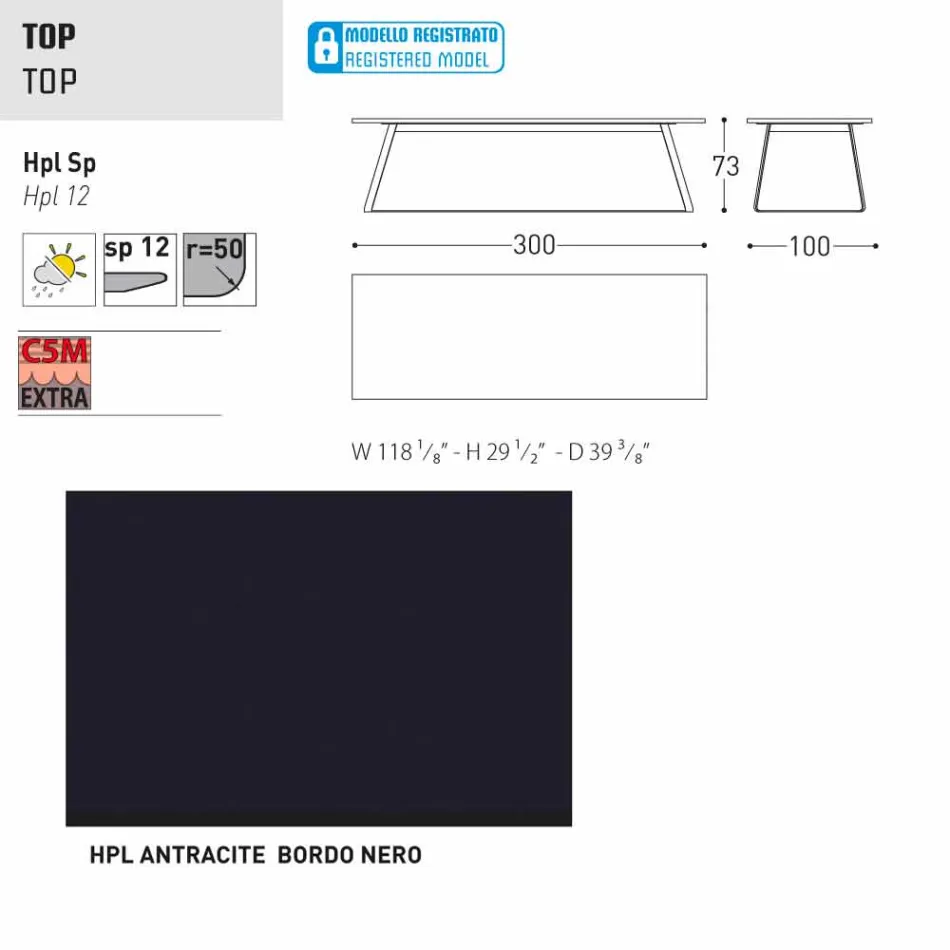 Tabela moderne e kopshtit Varaschin Kolonaki në madhësi të ndryshme Viadurini
