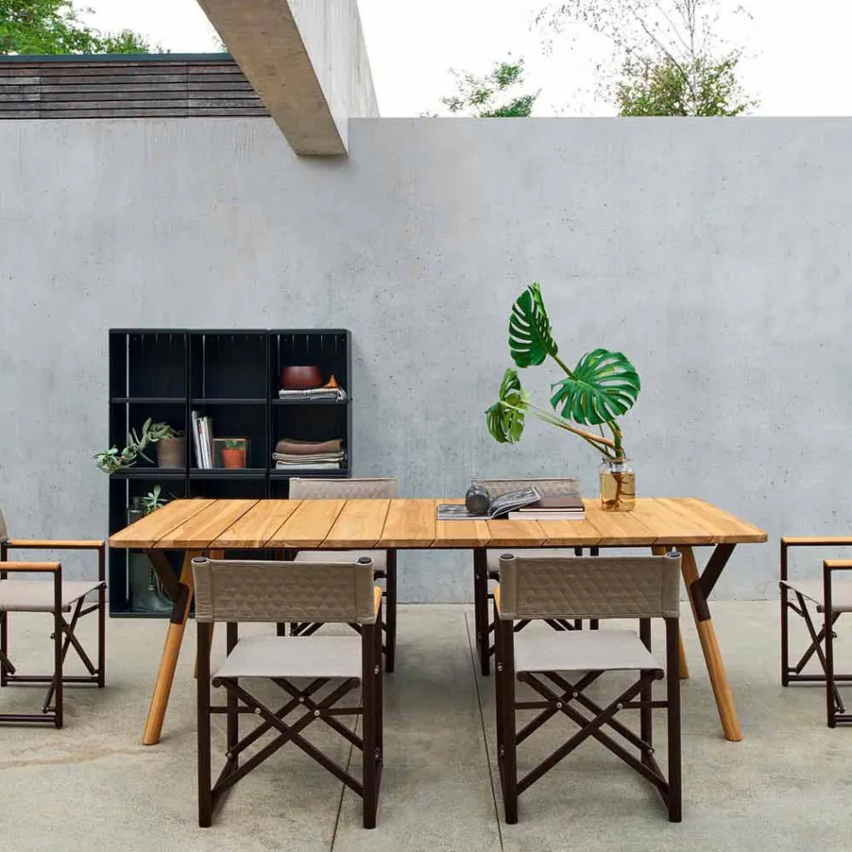 Tavolina ngrënie e kopshtit me dru tik Varaschin Link H 75 cm Viadurini