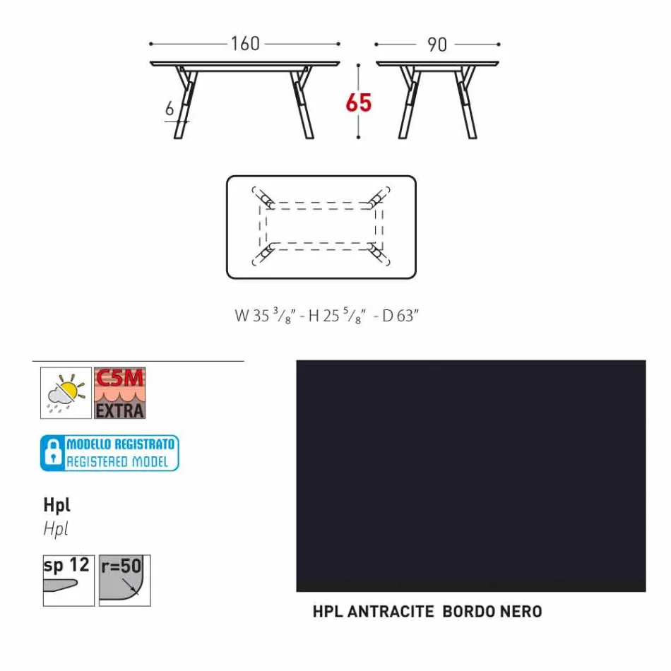 Varaschin Link tavolinë ngrënie në natyrë ose brendshme H 65 cm Viadurini