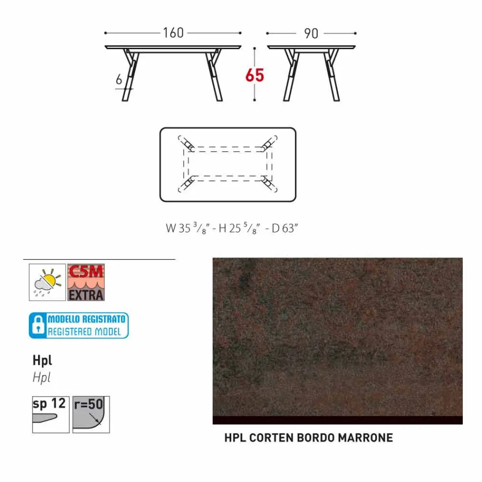 Varaschin Link tavolinë ngrënie në natyrë ose brendshme H 65 cm Viadurini