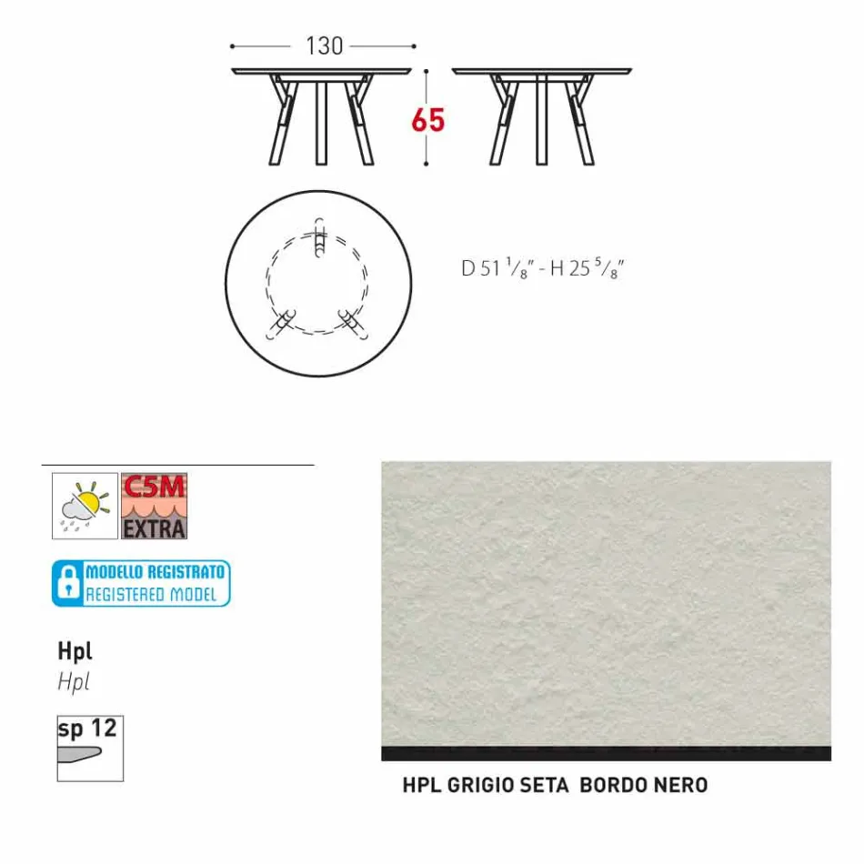 Tabela e rrumbullakët në natyrë Varaschin Link me këmbë dru tik, H 65cm Viadurini