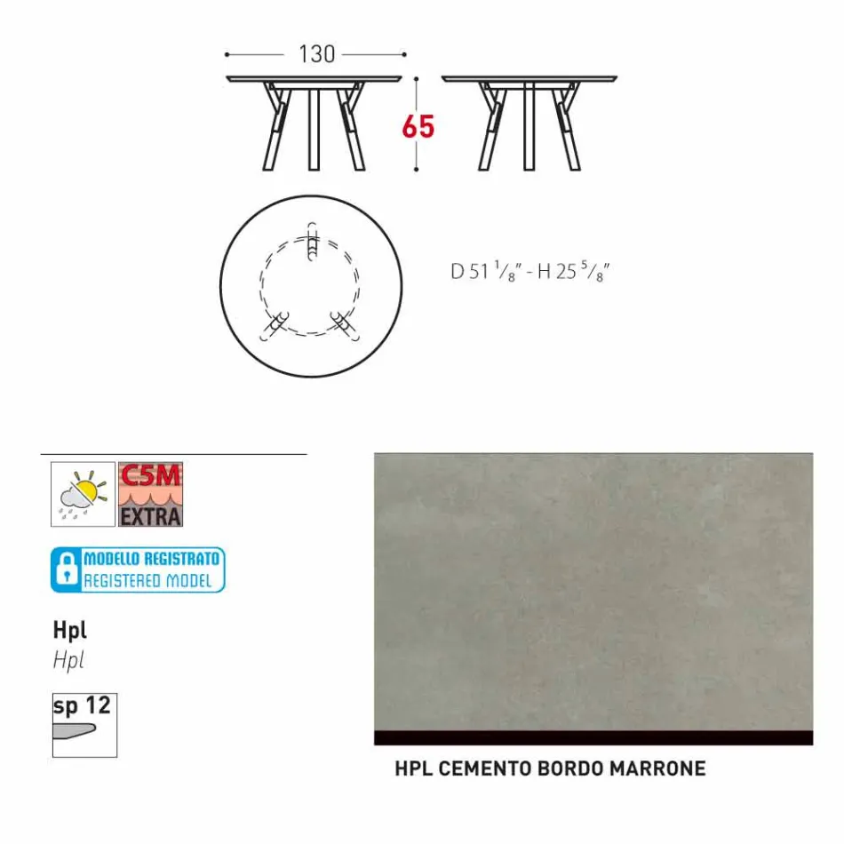 Tabela e rrumbullakët në natyrë Varaschin Link me këmbë dru tik, H 65cm Viadurini