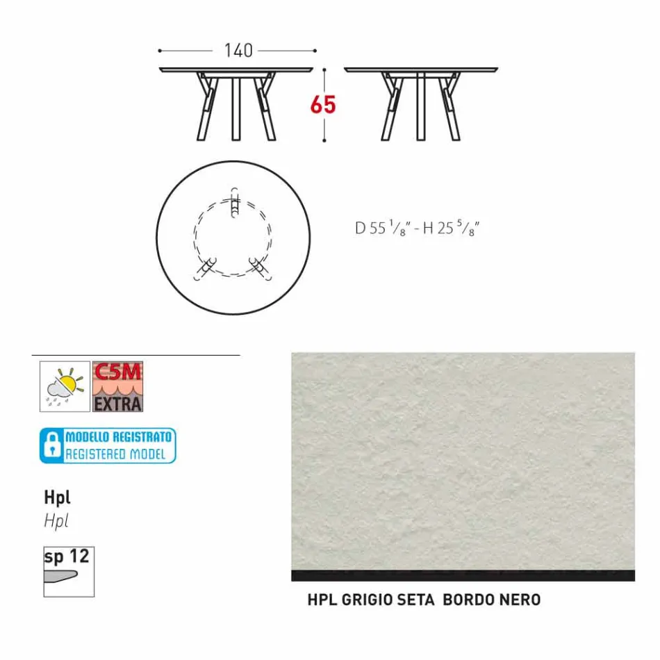 Tabela e rrumbullakët në natyrë Varaschin Link me këmbë dru tik, H 65cm Viadurini