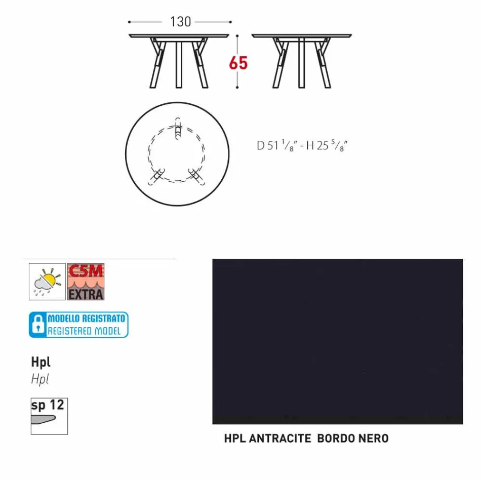 Tabela e jashtme / dizajni i brendshëm i rrumbullakët Varaschin Link, H 65 cm Viadurini