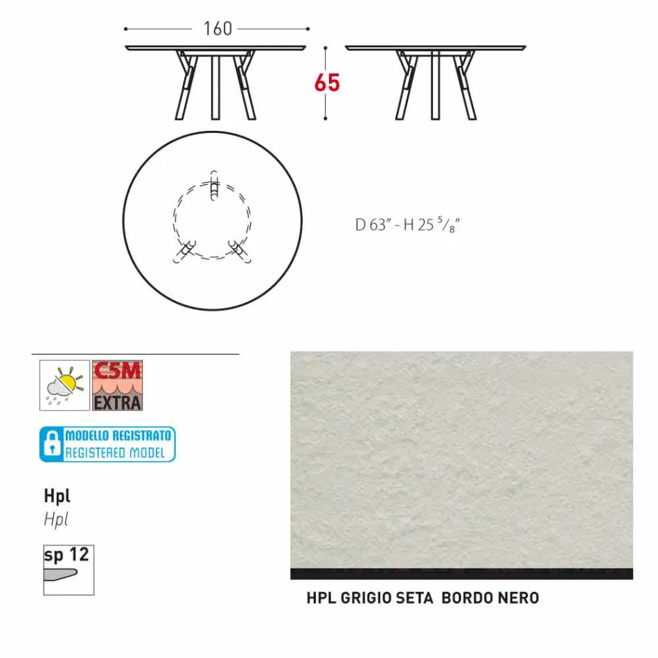 Tabela e jashtme / dizajni i brendshëm i rrumbullakët Varaschin Link, H 65 cm Viadurini