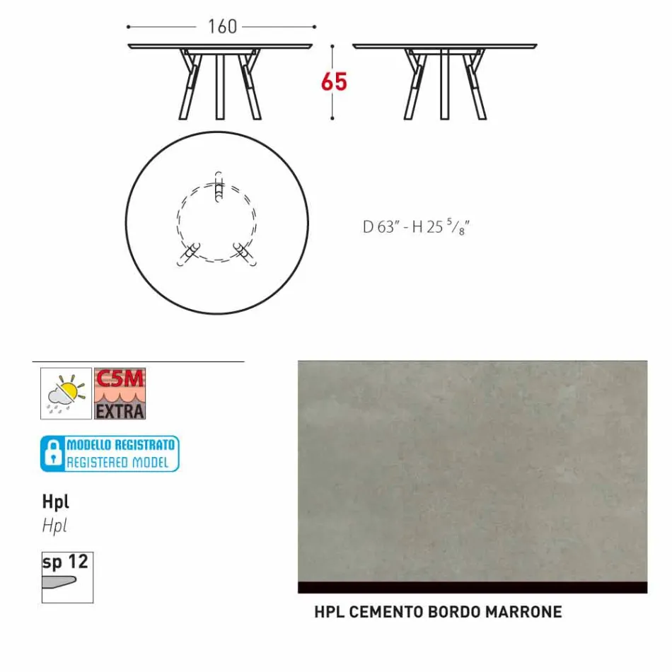 Tabela e jashtme / dizajni i brendshëm i rrumbullakët Varaschin Link, H 65 cm Viadurini