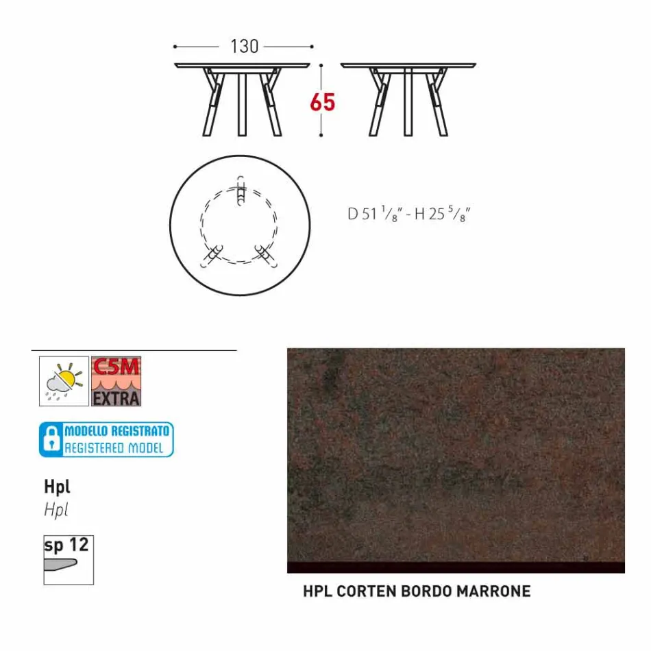 Tabela e jashtme / dizajni i brendshëm i rrumbullakët Varaschin Link, H 65 cm Viadurini