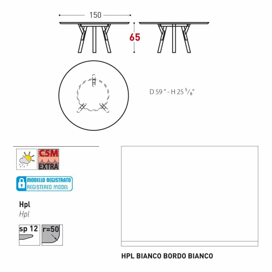Tabela e jashtme / dizajni i brendshëm i rrumbullakët Varaschin Link, H 65 cm Viadurini