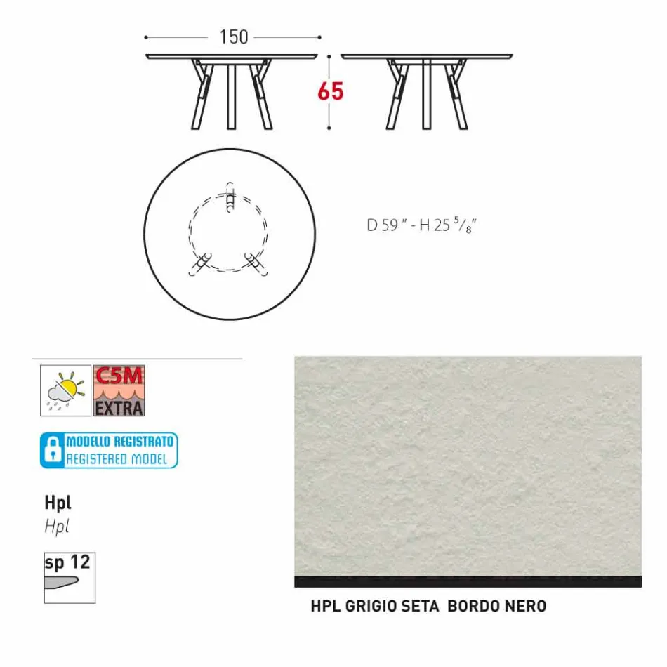 Tabela e jashtme / dizajni i brendshëm i rrumbullakët Varaschin Link, H 65 cm Viadurini
