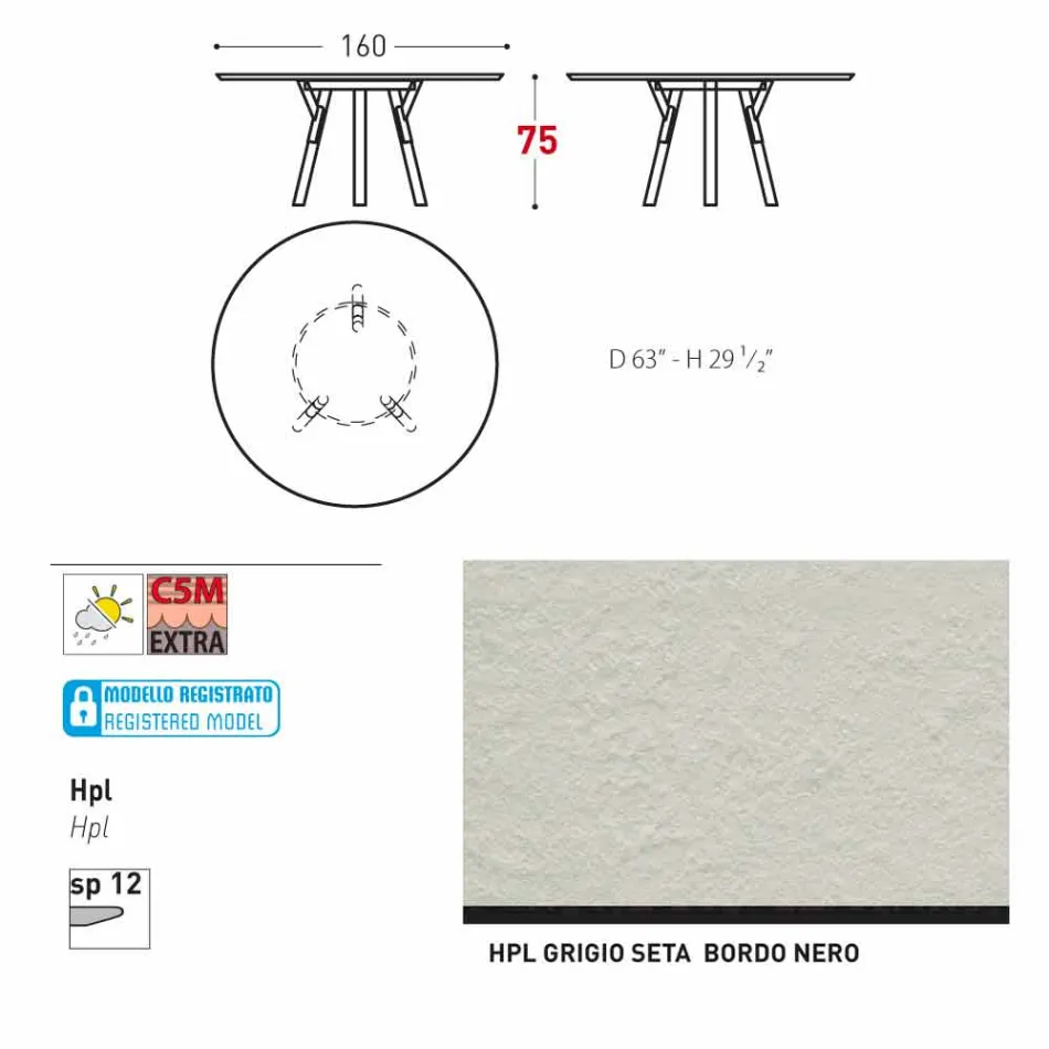 Tabela e rrumbullakët e kopshtit Varaschin Link me këmbë dru tik, H 75cm Viadurini