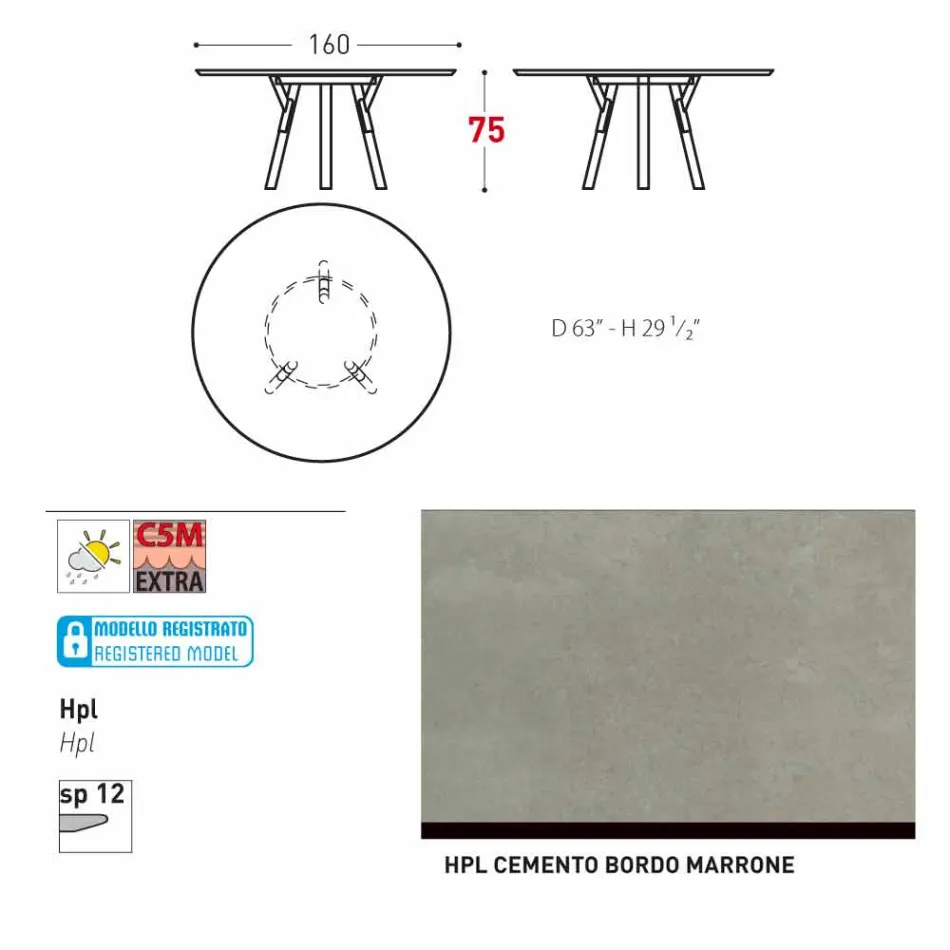Tabela e rrumbullakët e kopshtit Varaschin Link me këmbë dru tik, H 75cm Viadurini