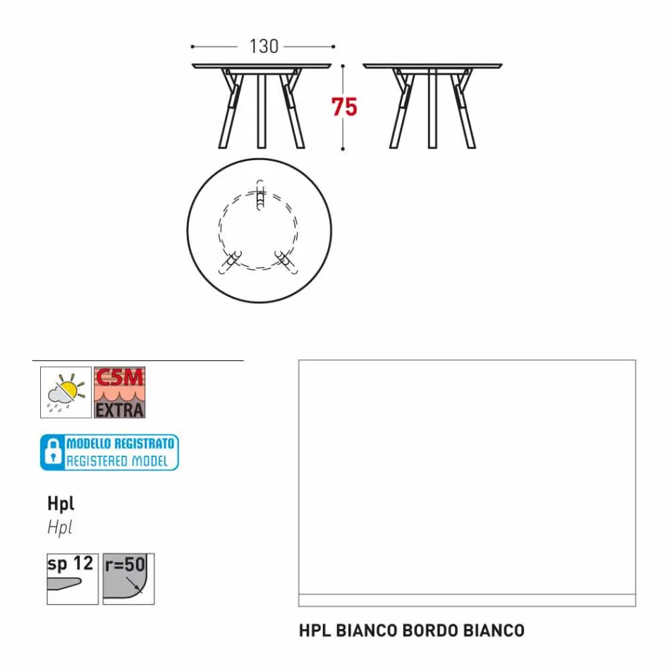 Tabela e rrumbullakët e kopshtit Varaschin Link me këmbë dru tik, H 75cm Viadurini