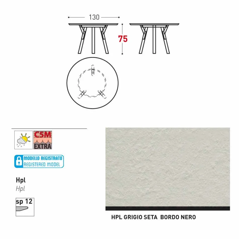 Tabela e rrumbullakët e kopshtit Varaschin Link me këmbë dru tik, H 75cm Viadurini