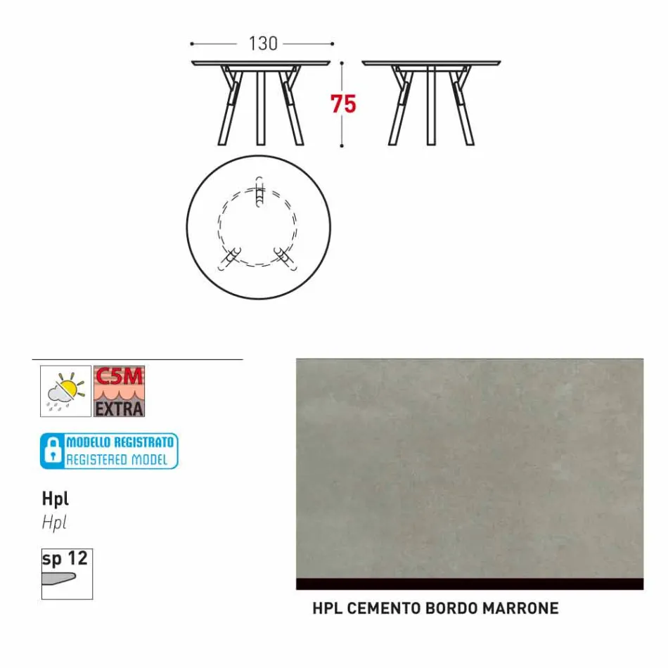 Tabela e rrumbullakët e kopshtit Varaschin Link me këmbë dru tik, H 75cm Viadurini