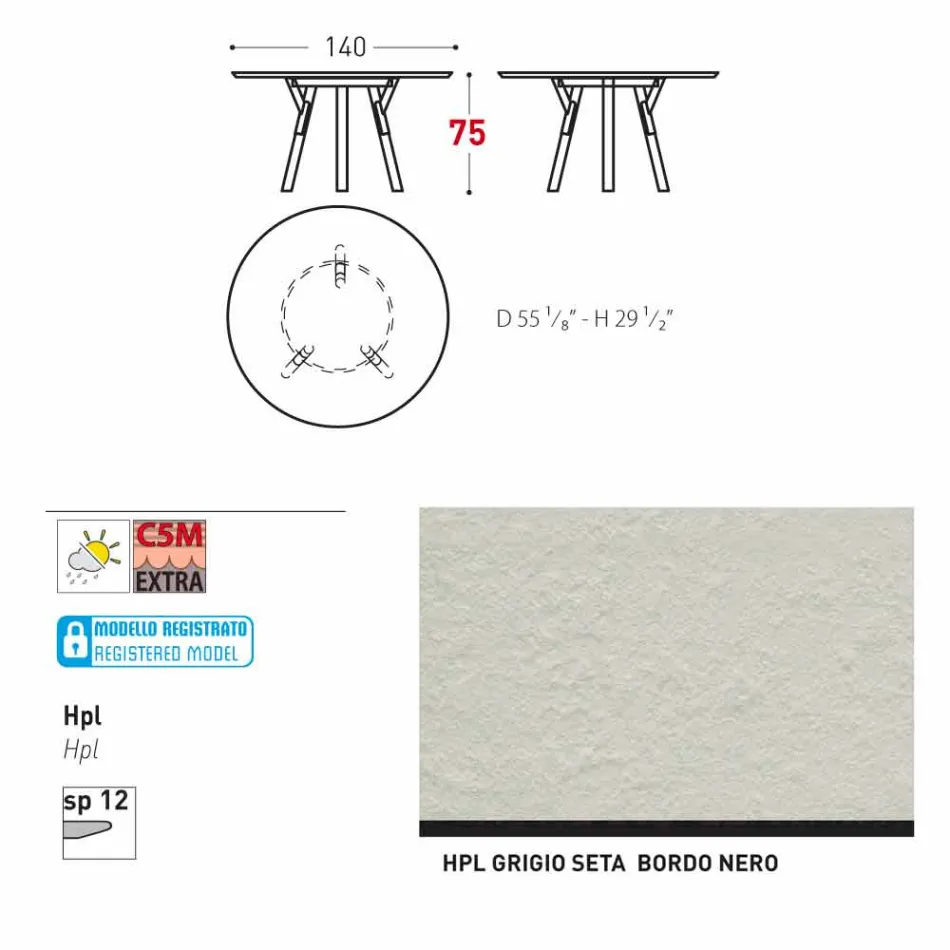 Tabela e rrumbullakët e kopshtit Varaschin Link me këmbë dru tik, H 75cm Viadurini