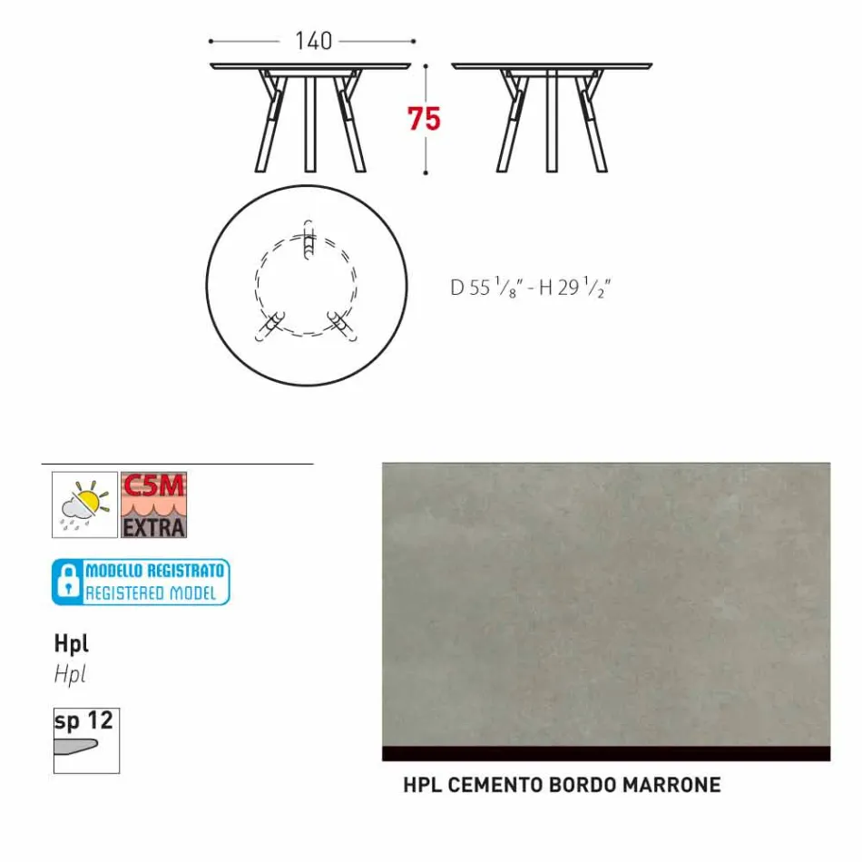 Tabela e rrumbullakët e kopshtit Varaschin Link me këmbë dru tik, H 75cm Viadurini