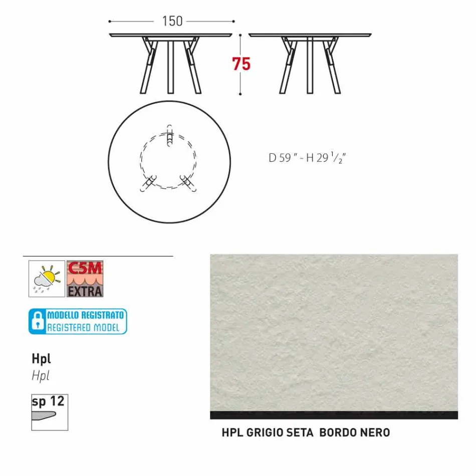 Tabela e rrumbullakët e kopshtit Varaschin Link me këmbë dru tik, H 75cm Viadurini
