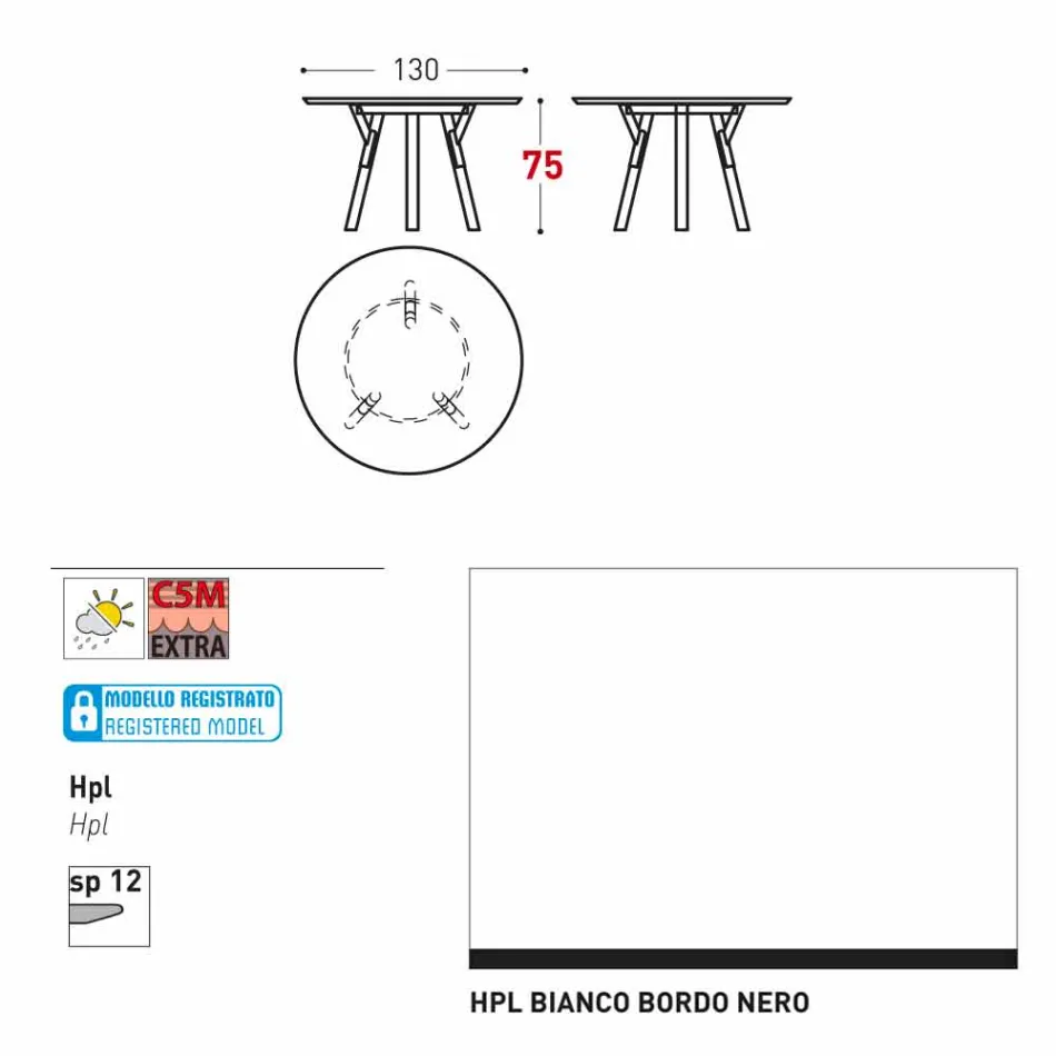 Tabela e rrumbullakët e kopshtit Varaschin Link me këmbë dru tik, H 75cm Viadurini
