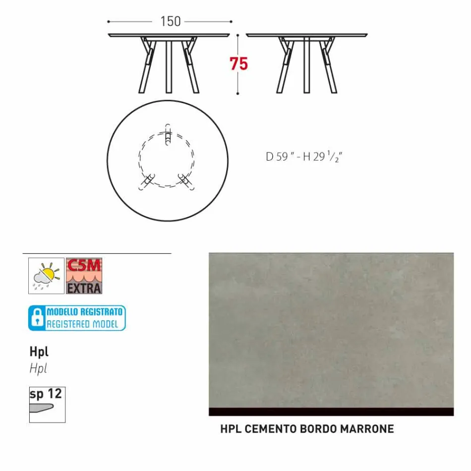 Tabela e rrumbullakët e kopshtit bashkëkohor Varaschin Link, H 75 cm Viadurini