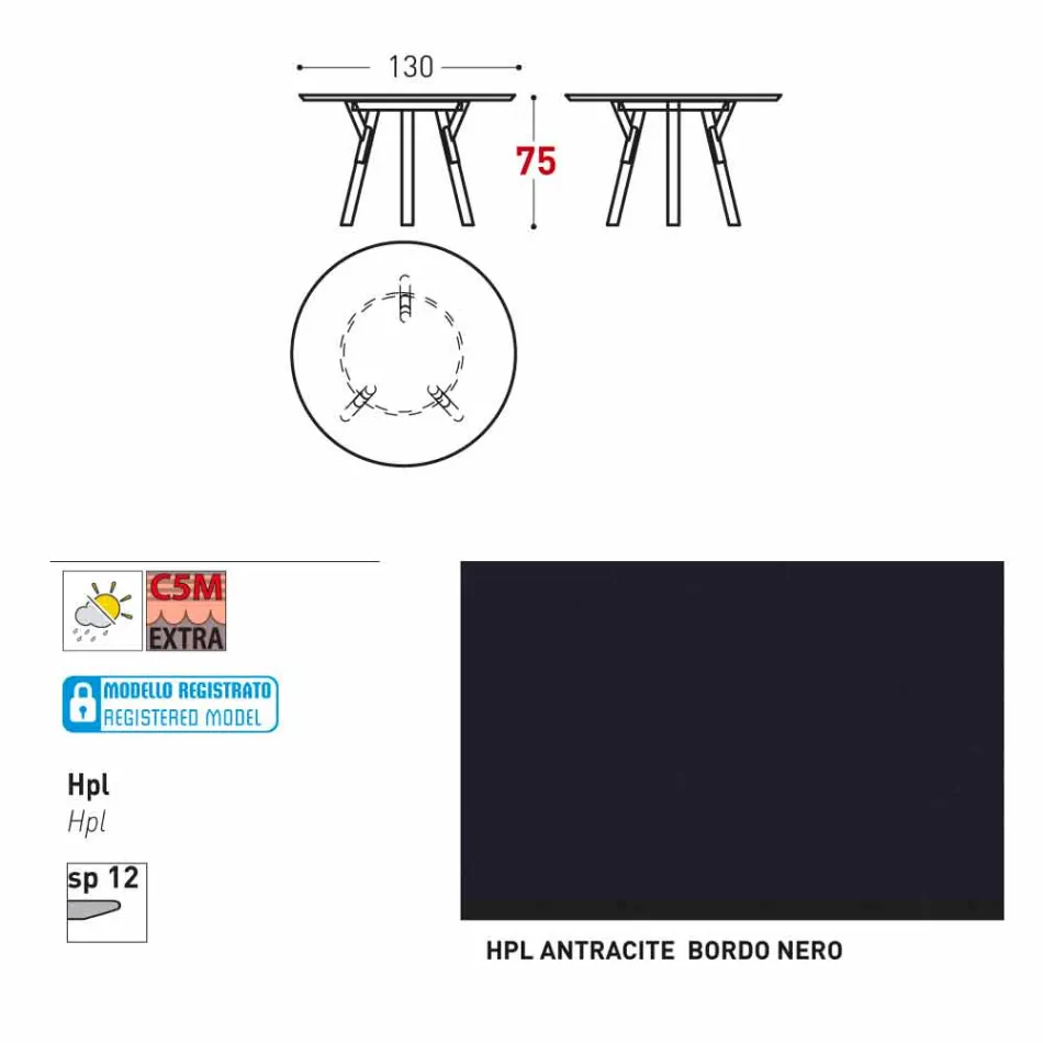 Tabela e rrumbullakët e kopshtit bashkëkohor Varaschin Link, H 75 cm Viadurini