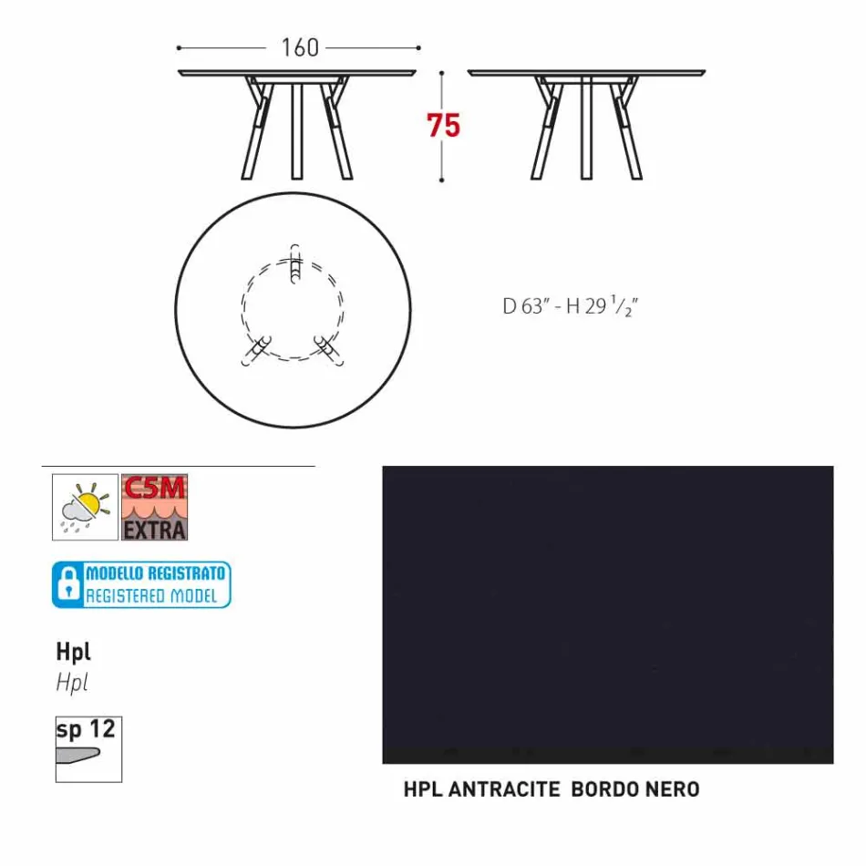 Tabela e rrumbullakët e kopshtit bashkëkohor Varaschin Link, H 75 cm Viadurini