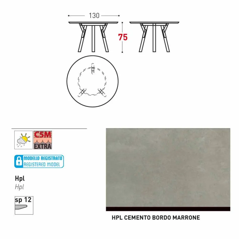 Tabela e rrumbullakët e kopshtit bashkëkohor Varaschin Link, H 75 cm Viadurini