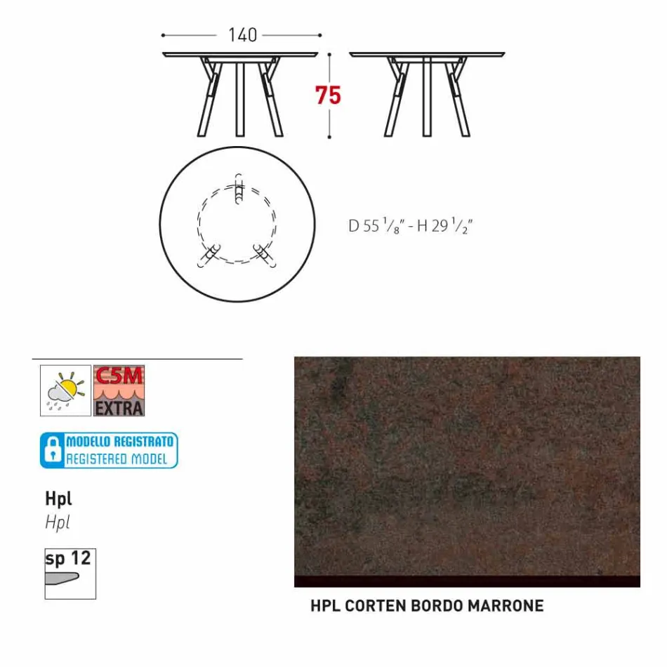 Tabela e rrumbullakët e kopshtit bashkëkohor Varaschin Link, H 75 cm Viadurini
